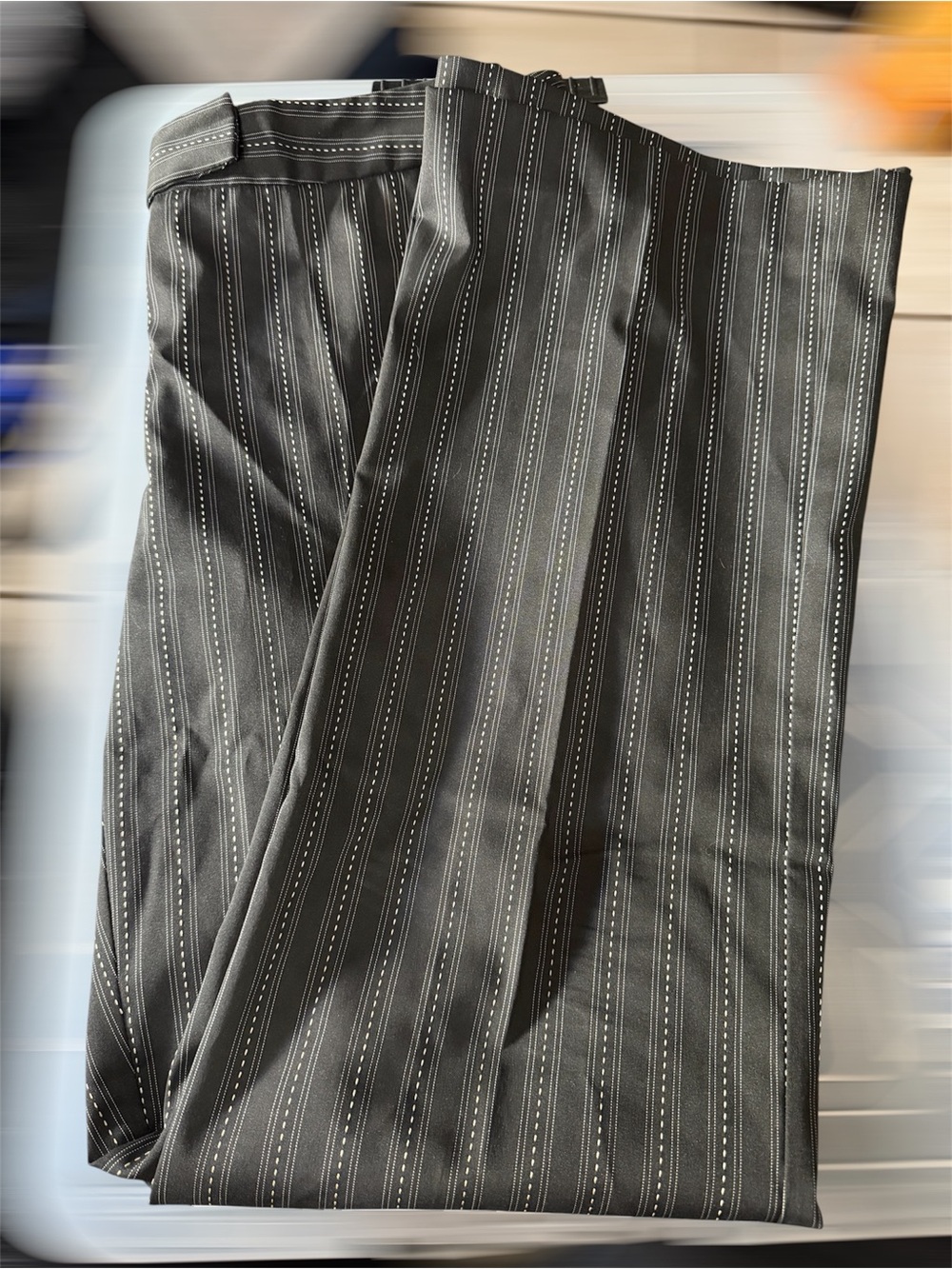 INC International Concepts Black Pinstripe Pants with White Stitching